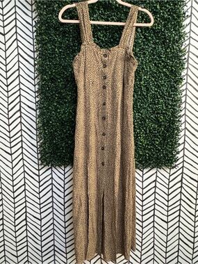 Brown/Black animal print Spotted Button-Front Midi Dress - Women